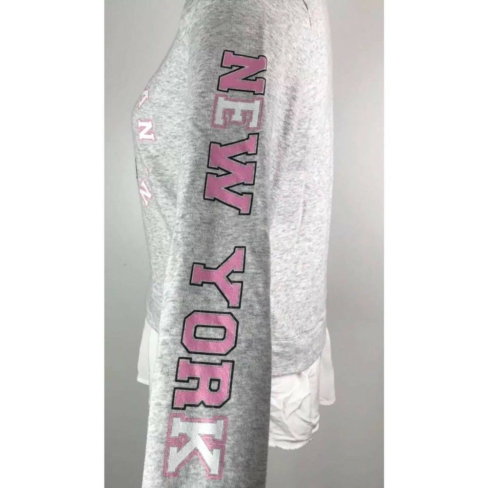 H&M Sweatshirt Tween 14Y+ Gray Manhattan Dreaming Varsity Preppy Layered Hem - Picture 3 of 7